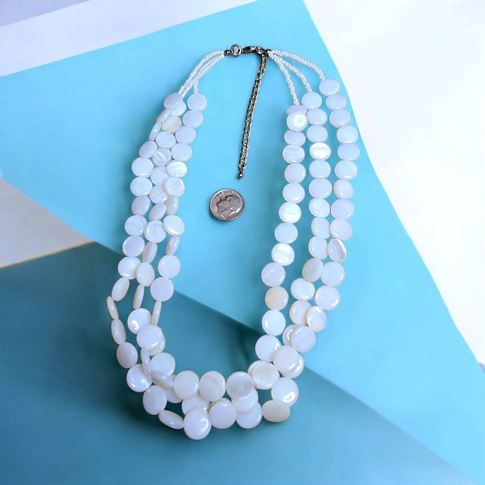 Final Offer-Vintage Mother Of Pearl White Beaded Necklace